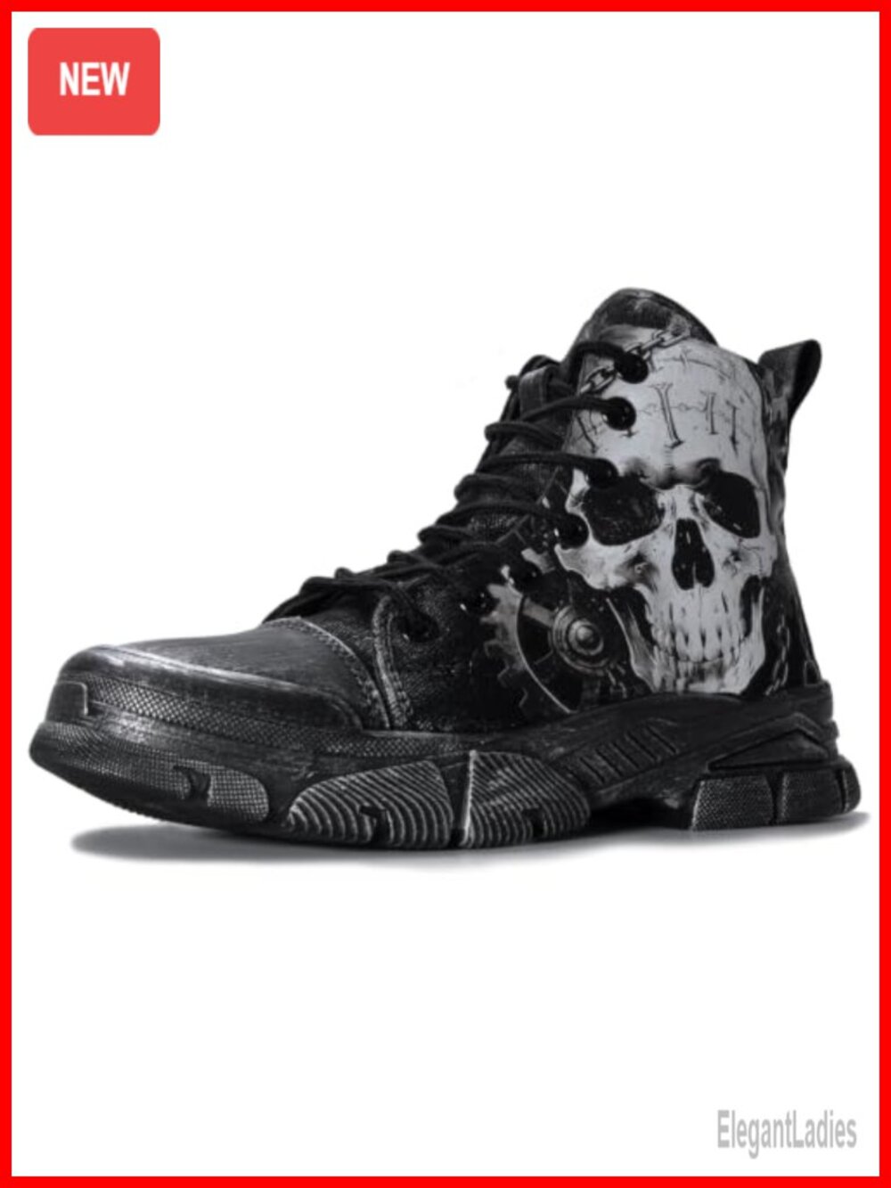 Gothic Skull Combat Ankle Boots Side Zip Punk Short Booties Canvas